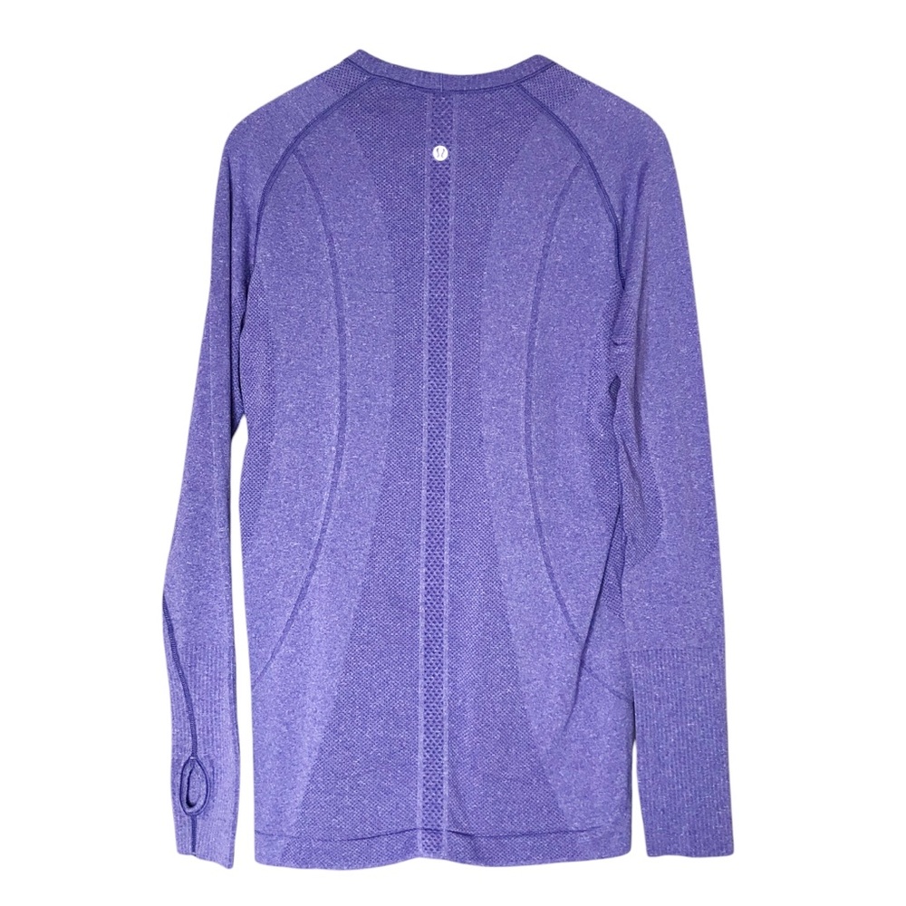 Size 10 Lululemon Swiftly Tech Long Sleeve Crew Heathered Power Purple Shirt Top - Picture 7 of 12